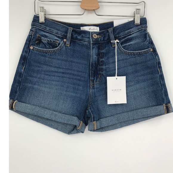 Kancan Beau High Rise Denim Jean Cuffed Shorts 5/26 NEW - Picture 1 of 8